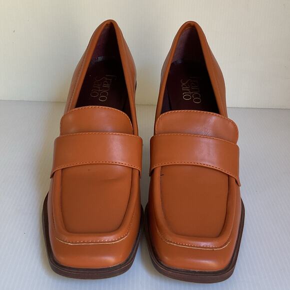 Franco Sarto Tan Leather Block Heel Loafers Women’s Sz 9.5M Classic Penny Heels - Picture 5 of 9